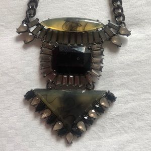 Black and Gunmetal grey Chain and Stone necklace